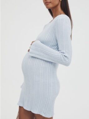 Légoe Heritage Light Blue Ribbed Maternity Sweater Dress